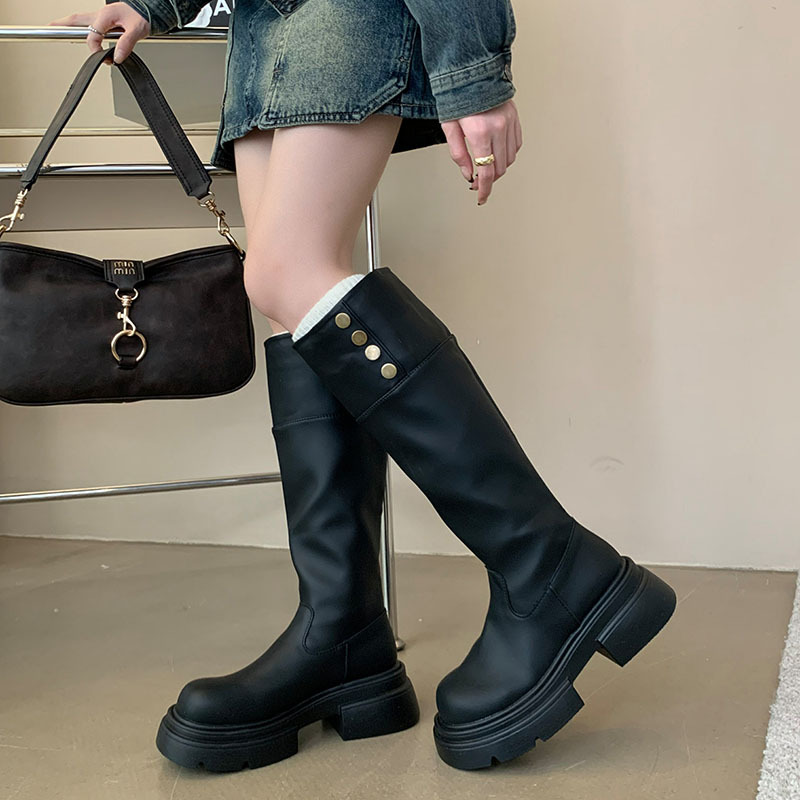 Autumn plus velvet thigh boots thick crust thick boots for women