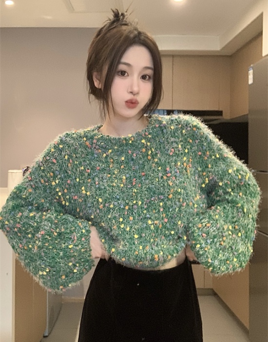 Short knitted sweater polka dot bottoming shirt