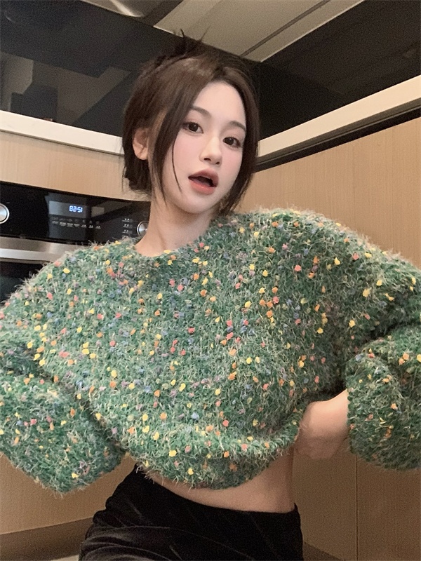 Short knitted sweater polka dot bottoming shirt
