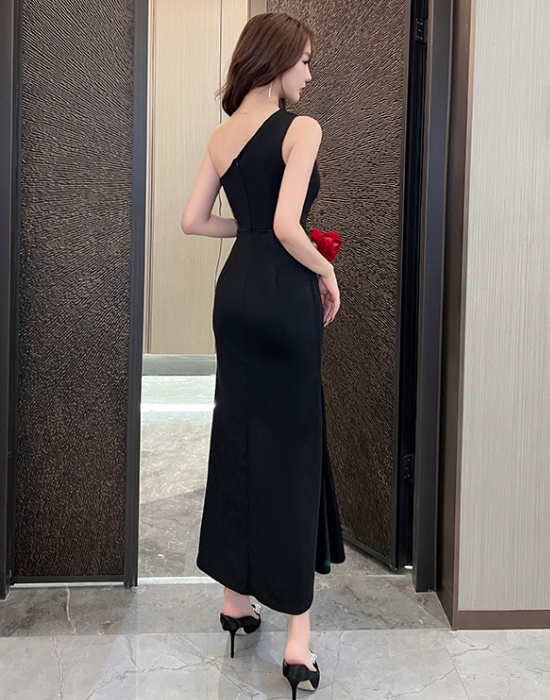 Sexy long shoulder temperament evening dress for women