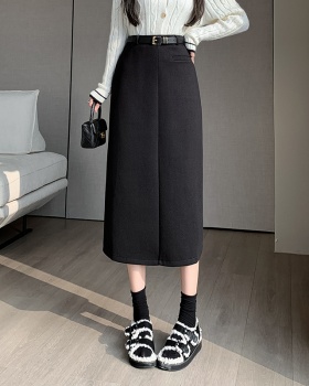 Woolen long short skirt straight skirt for women