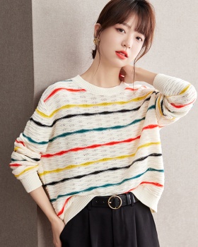 Retro colors thin sweater stripe mixed colors tops for women