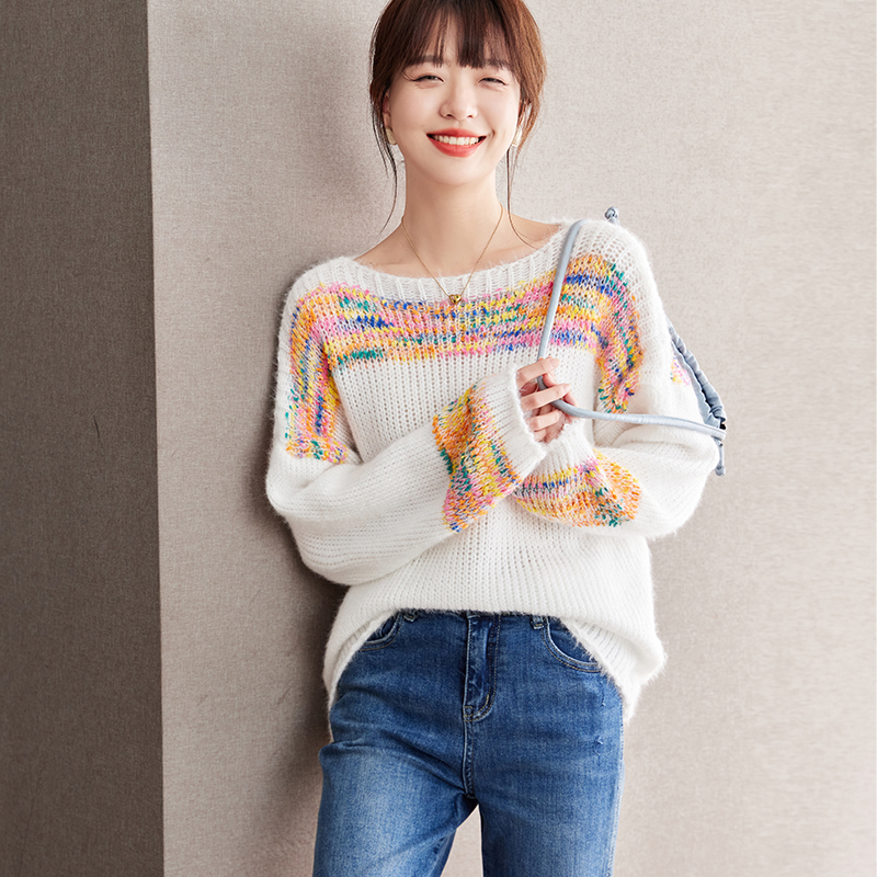 Lazy colors lantern sleeve loose hollow sweater for women