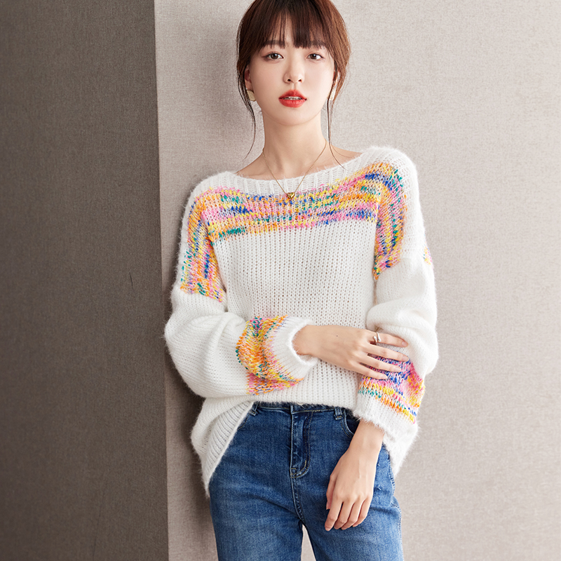 Lazy colors lantern sleeve loose hollow sweater for women