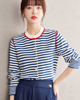 Retro stripe coat long sleeve tops for women