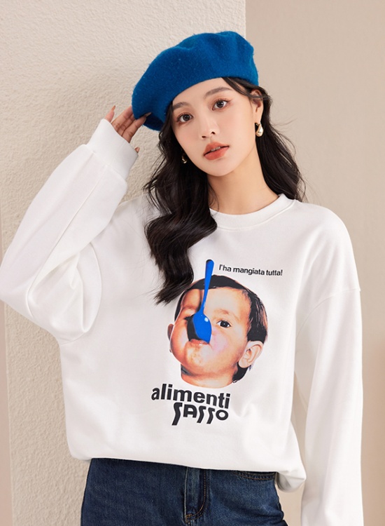 Printing childlike tops round neck hoodie for women