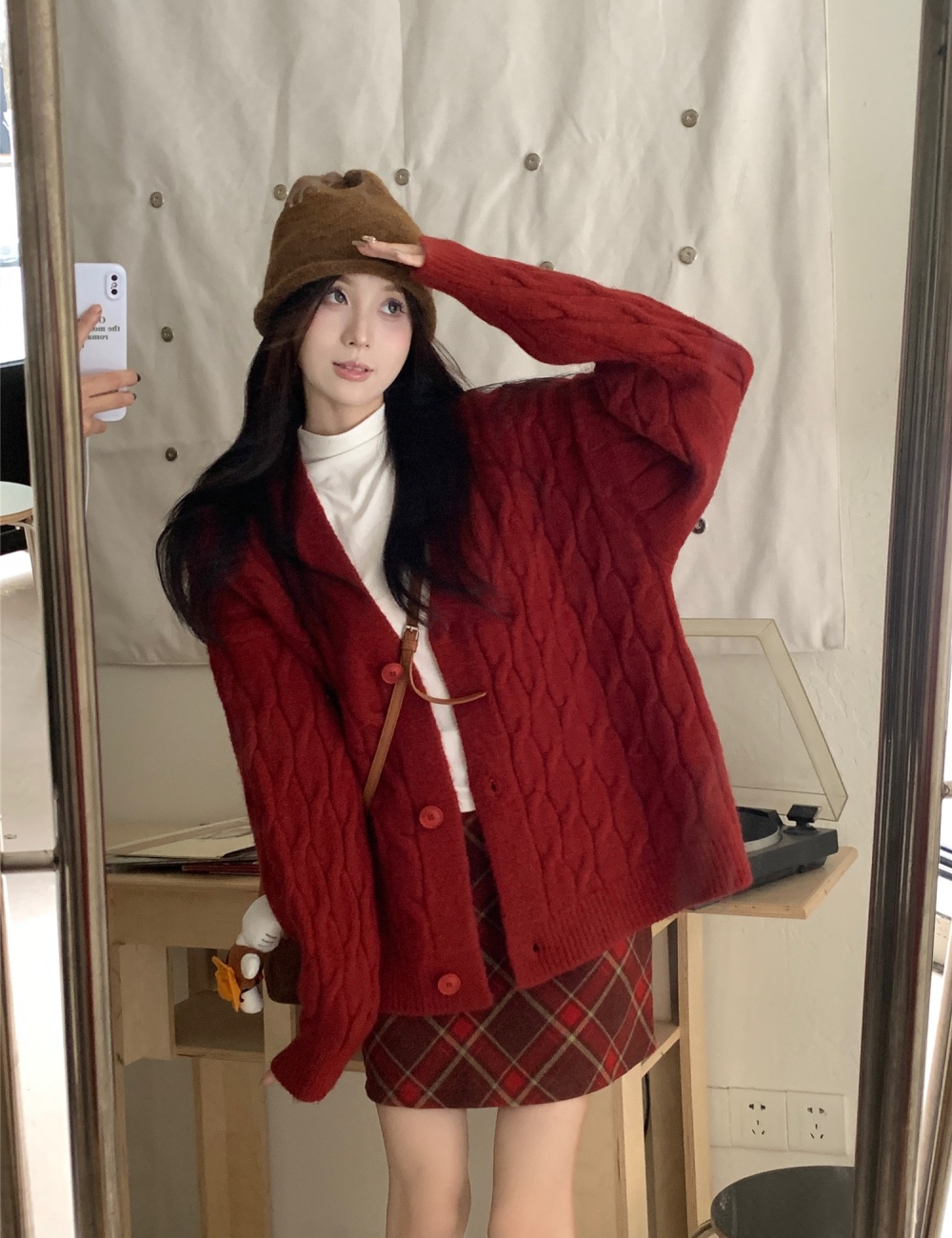 Autumn and winter red tops loose sweater for women
