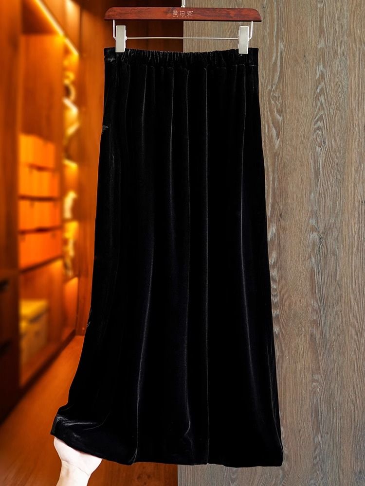 Long embroidery velvet high waist split skirt