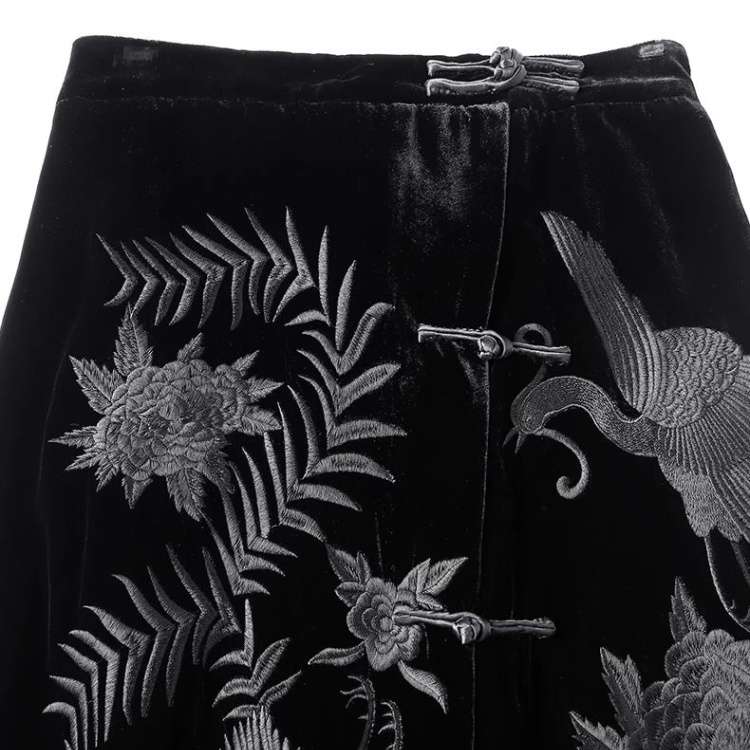 Long embroidery velvet high waist split skirt
