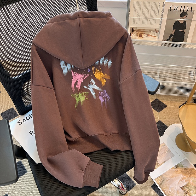 Autumn and winter hoodie plus velvet tops for women