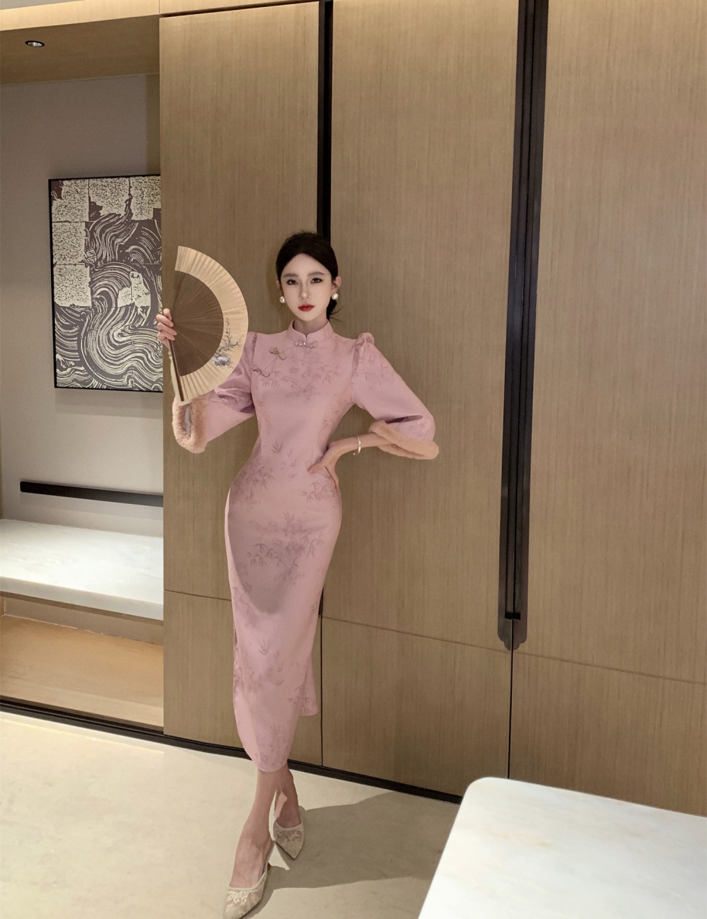 Chinese style retro cheongsam split slim dress