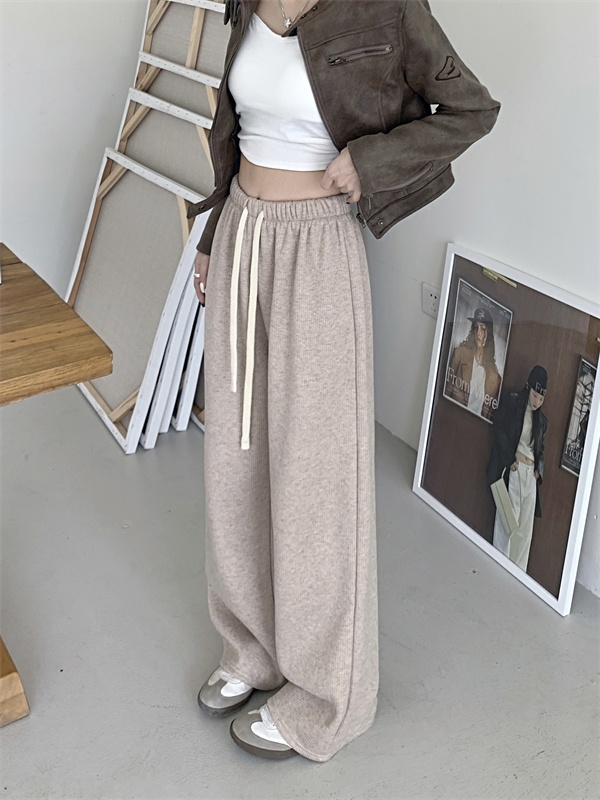 Wide leg thick slim straight pants casual pants for women