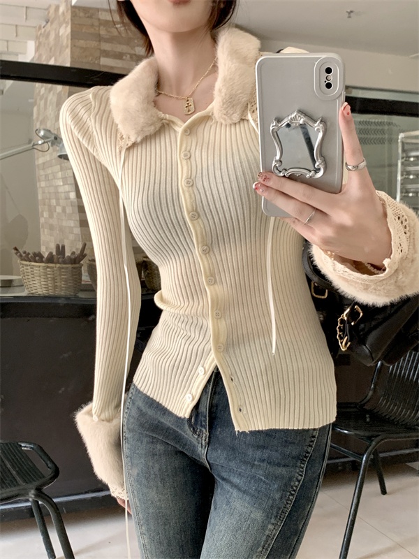 Removable lapel unique plush pit stripe slim elmo sweater