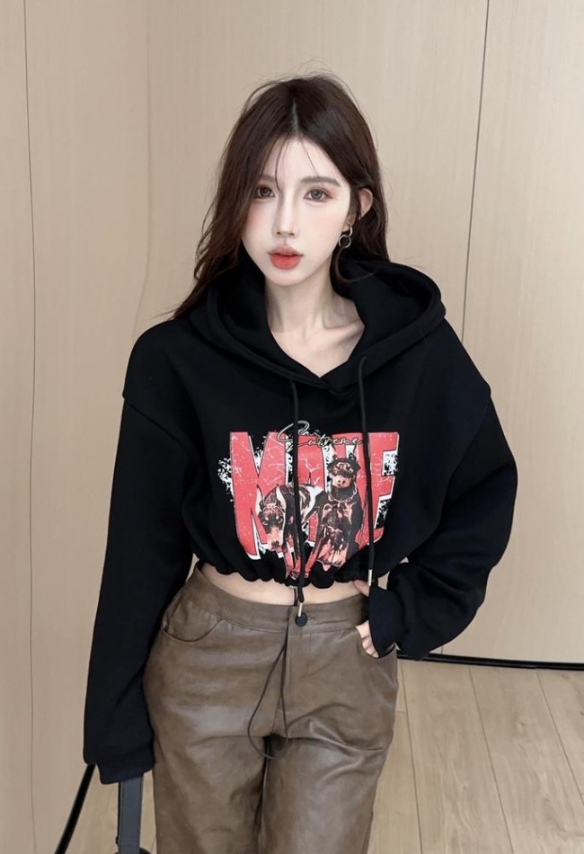 Short American style hoodie thick small fellow tops for women