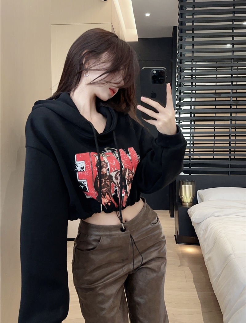 Short American style hoodie thick small fellow tops for women