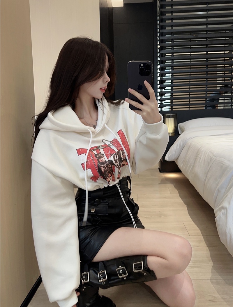 Short American style hoodie thick small fellow tops for women