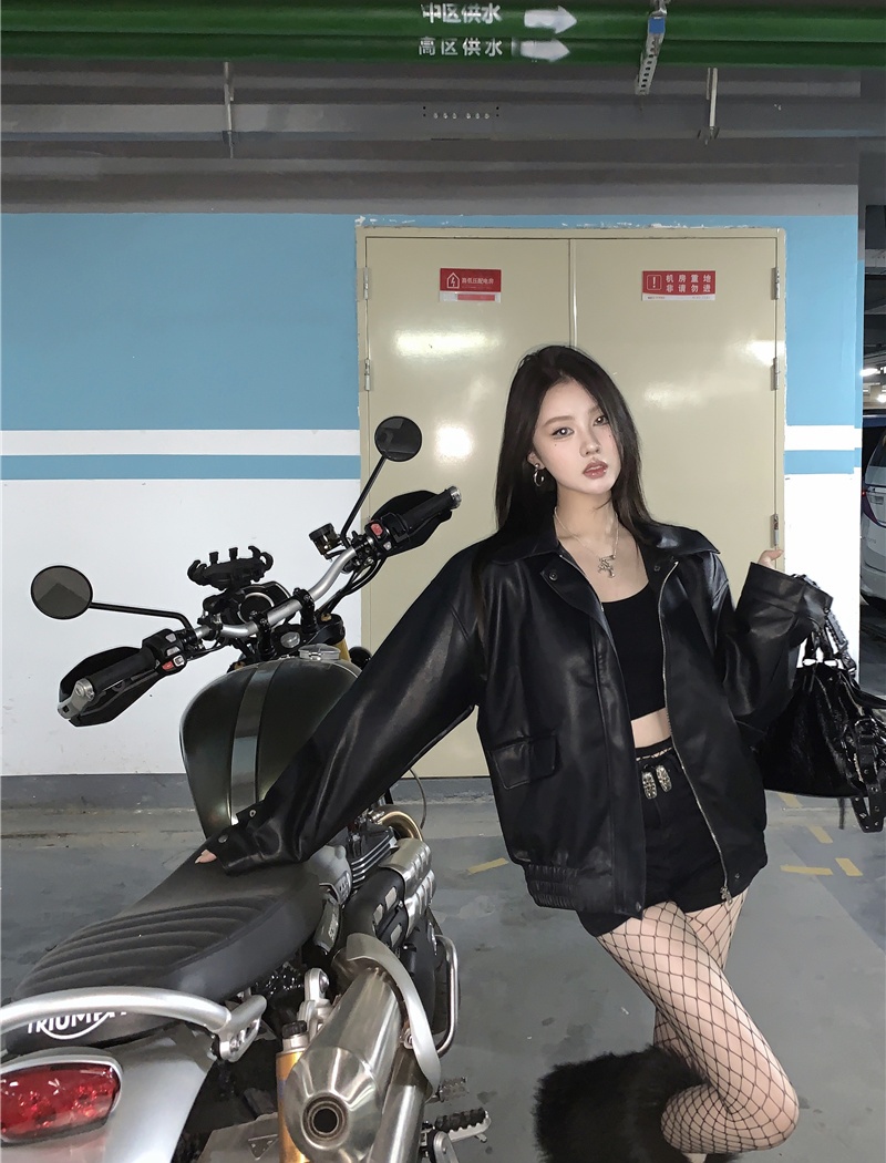 Locomotive American style leather coat accent jacket