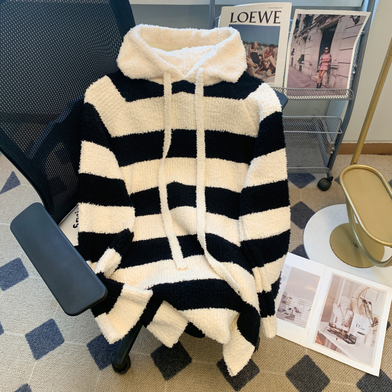 Knitted hooded thick Korean style sweater for women