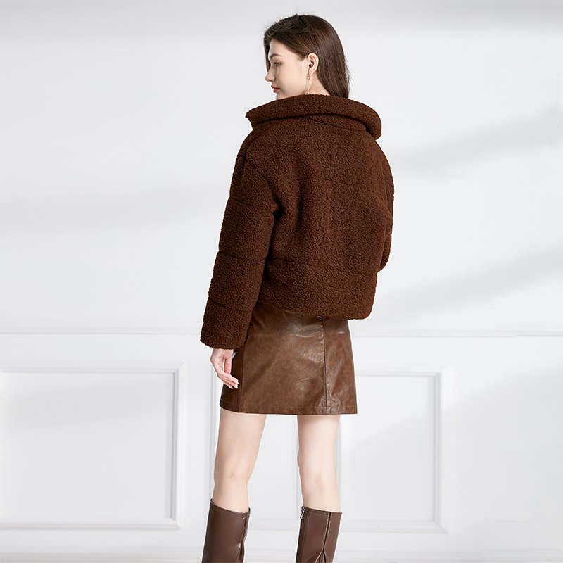 Thick autumn and winter temperament lambs wool coat