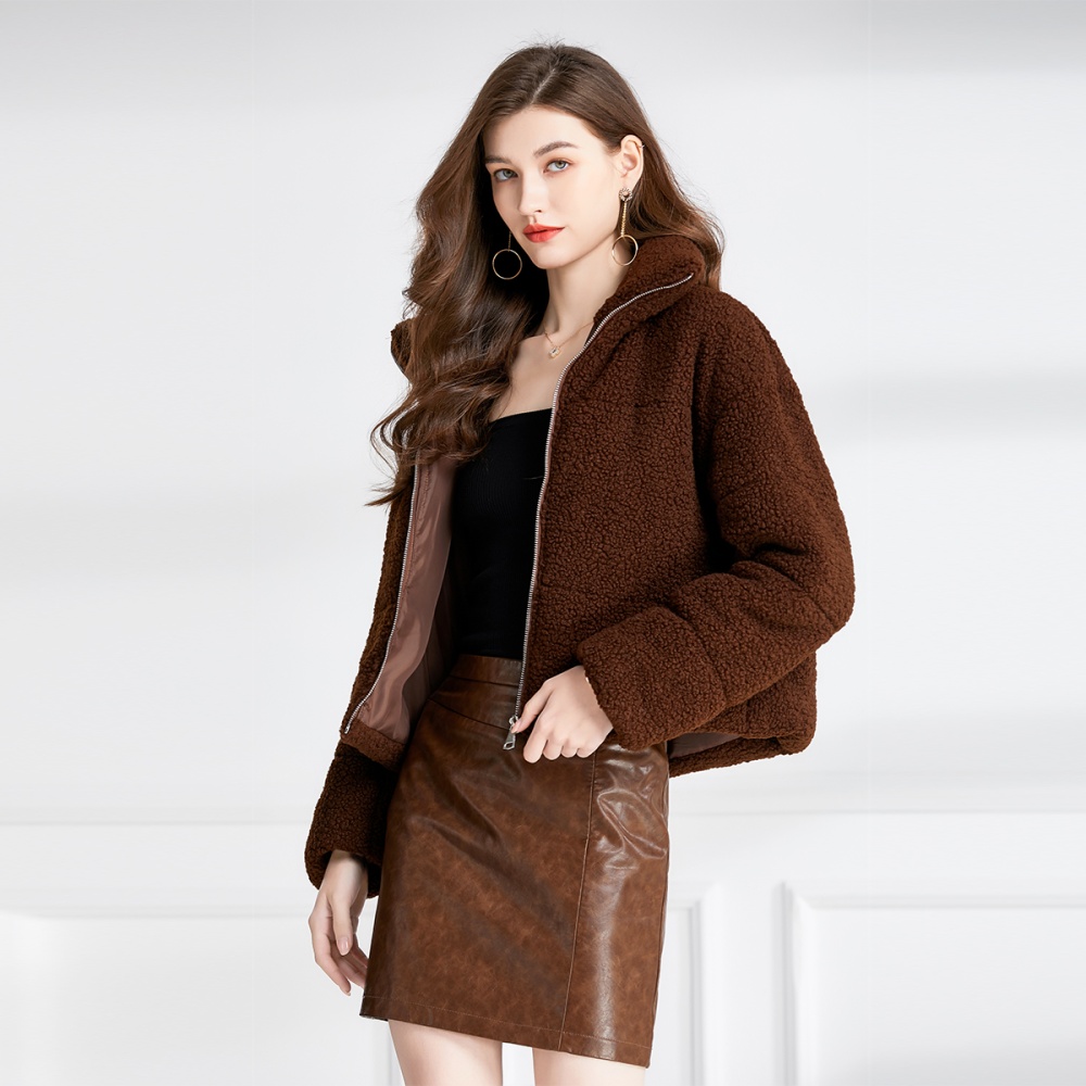Thick autumn and winter temperament lambs wool coat