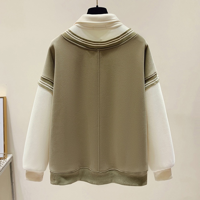 Plus velvet Pseudo-two winter hoodie for women