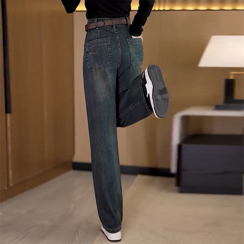 Straight slim wide leg pants loose jeans for women
