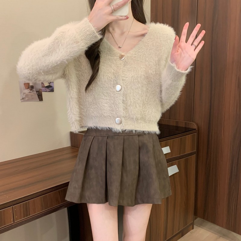 Knitted lazy thermal Korean style loose cardigan