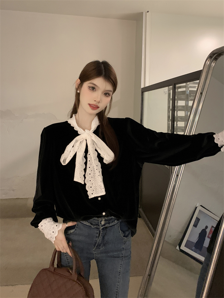 Hepburn style long sleeve tops frenum retro shirt