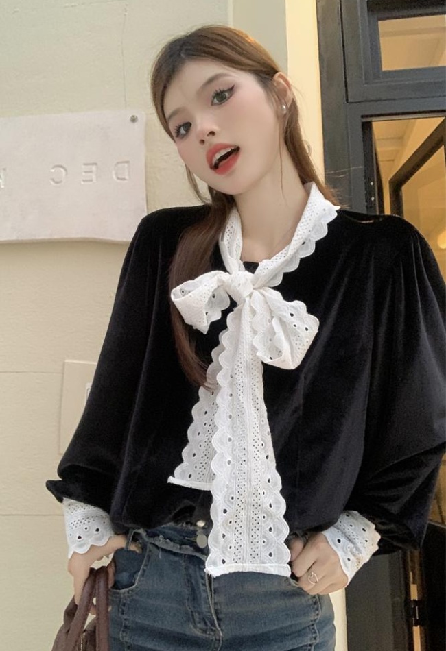 Hepburn style long sleeve tops frenum retro shirt