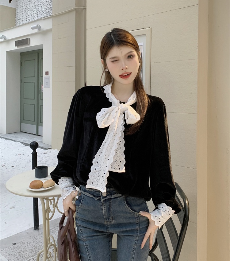 Hepburn style long sleeve tops frenum retro shirt