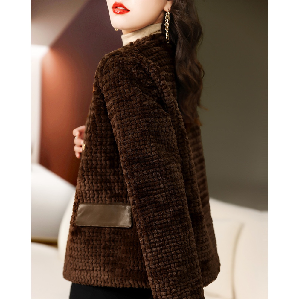 All-match splice thermal Korean style winter coat for women