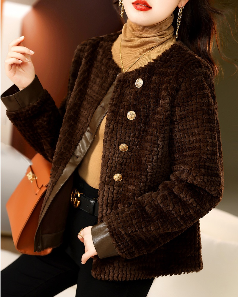 All-match splice thermal Korean style winter coat for women