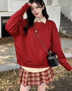 Large yard college style hoodie plus velvet skirt 2pcs set