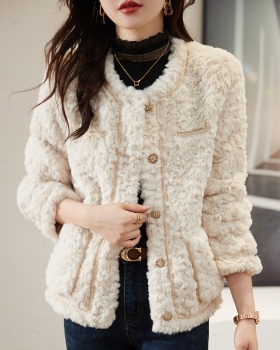 Thick plush imitation lamb's wool faux fur winter chanelstyle coat