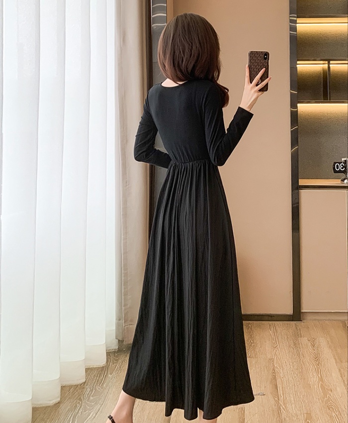 France style temperament black long dress for women