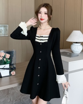 Autumn temperament black A-line sweet dress for women