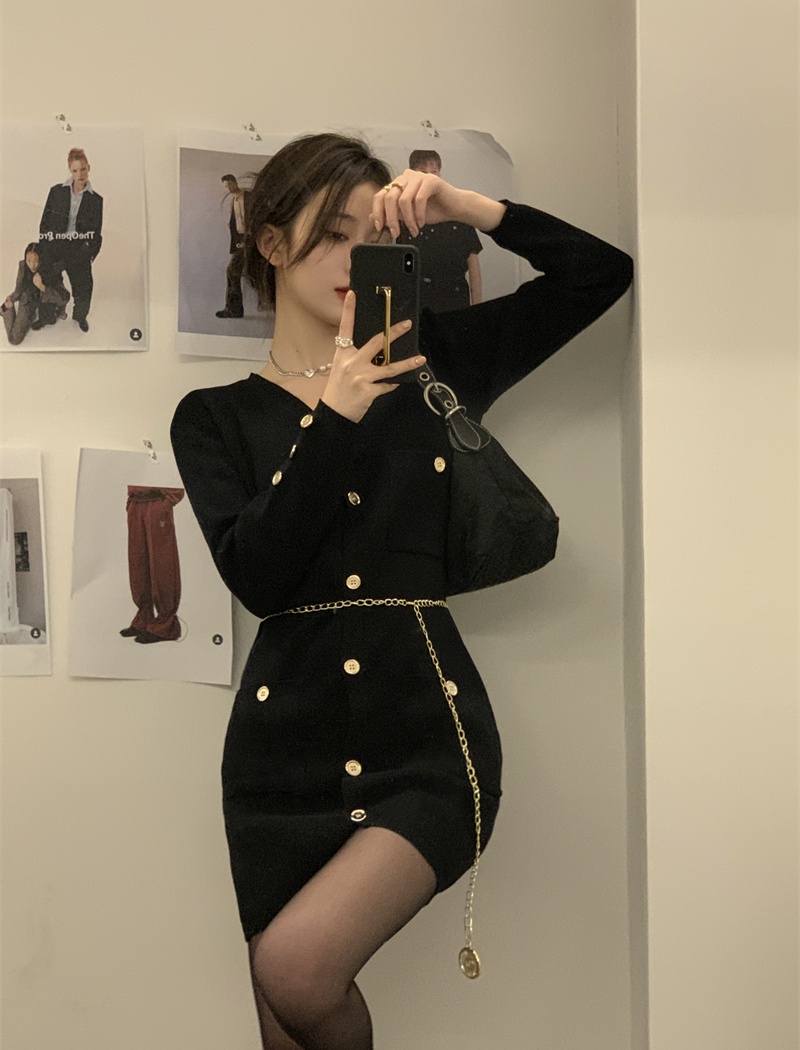 Chain bottoming package hip temperament dress for women