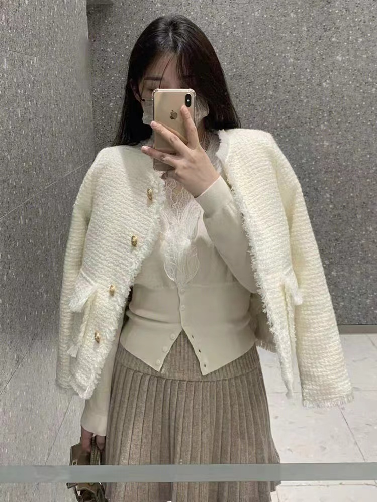 Knitted short bottoming shirt white lace cardigan for women