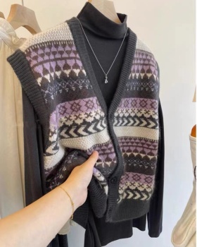 Autumn V-neck sweater mixed colors knitted coat