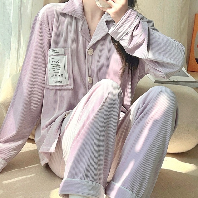 Homewear coral velvet flannel thick pajamas a set for women