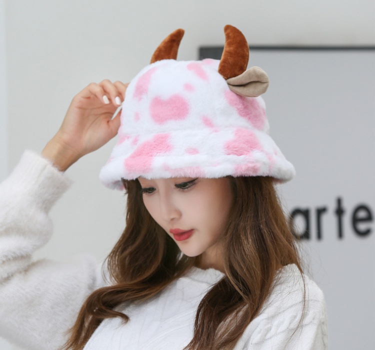Dairy cow pattern thermal thick all-match hat for women