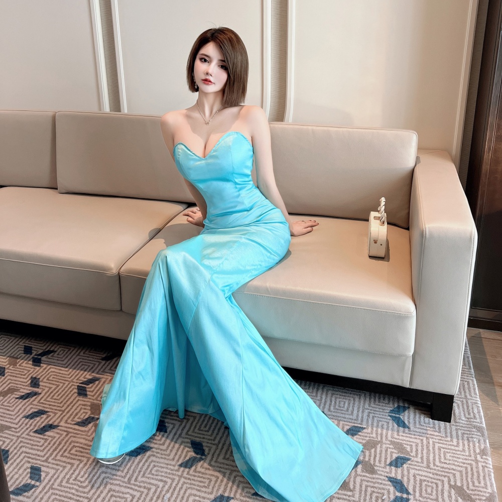 Slim wrapped chest formal dress low-cut evening dress