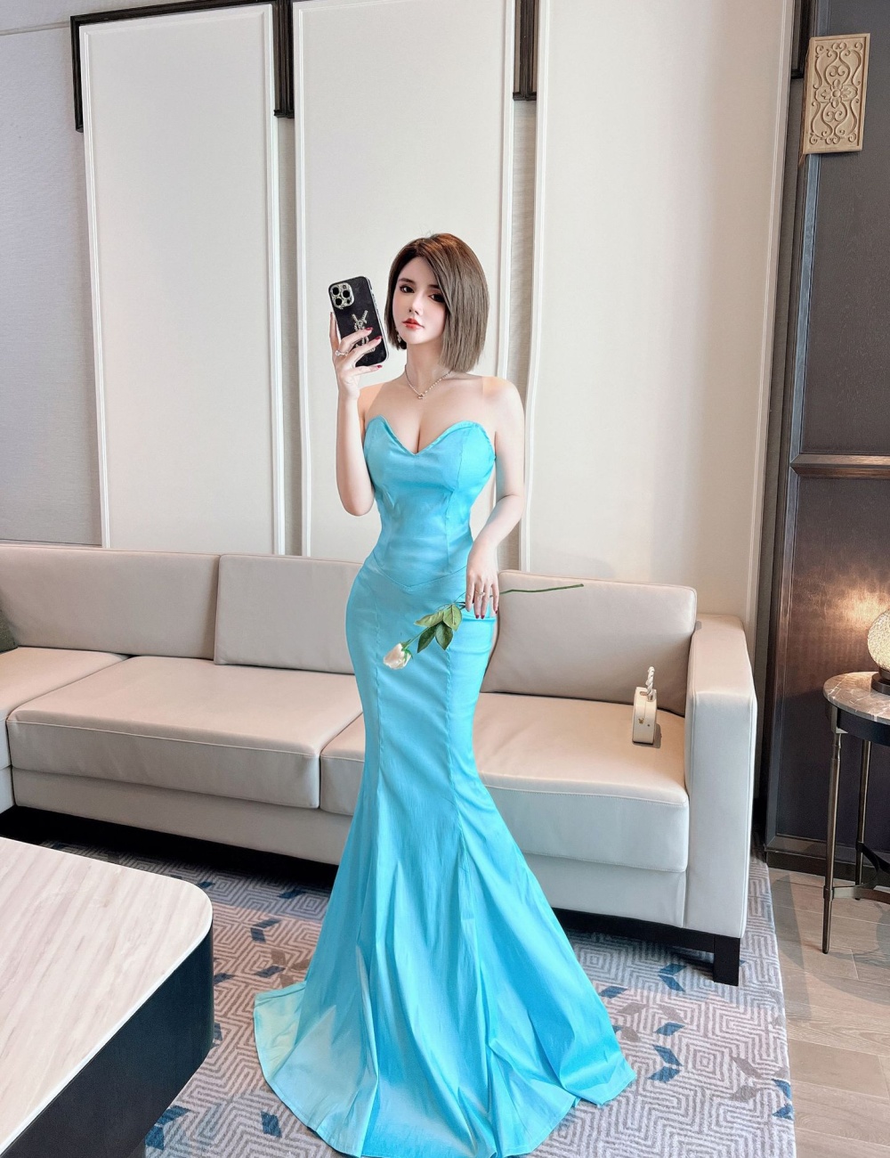 Slim wrapped chest formal dress low-cut evening dress