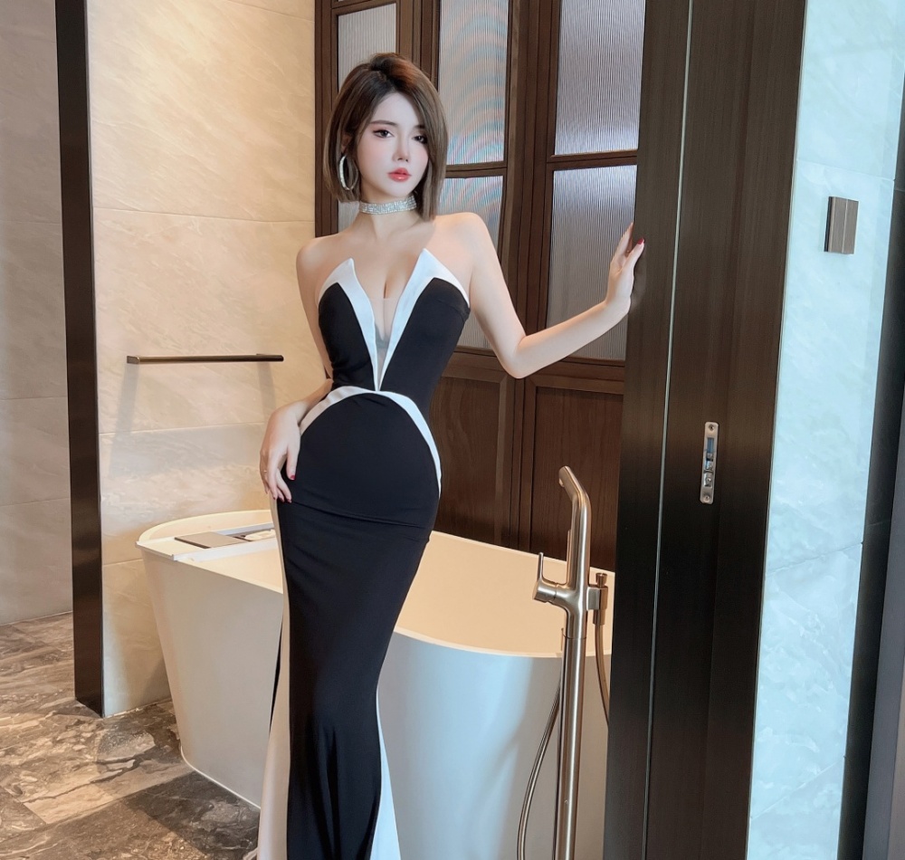 Long wrapped chest formal dress annual meeting evening dress