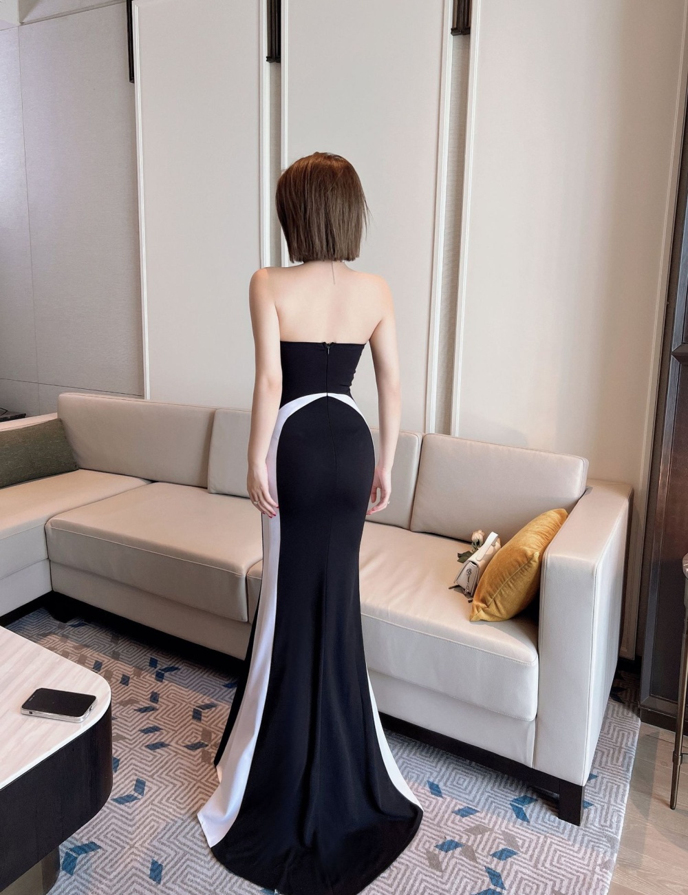 Long wrapped chest formal dress annual meeting evening dress