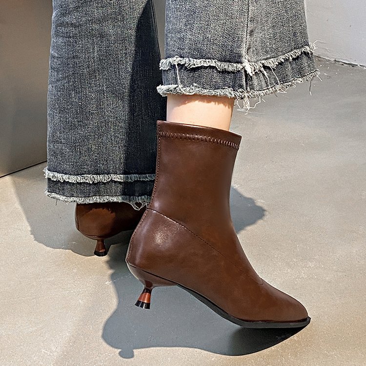 Pointed winter martin boots middle-heel Korean style boots