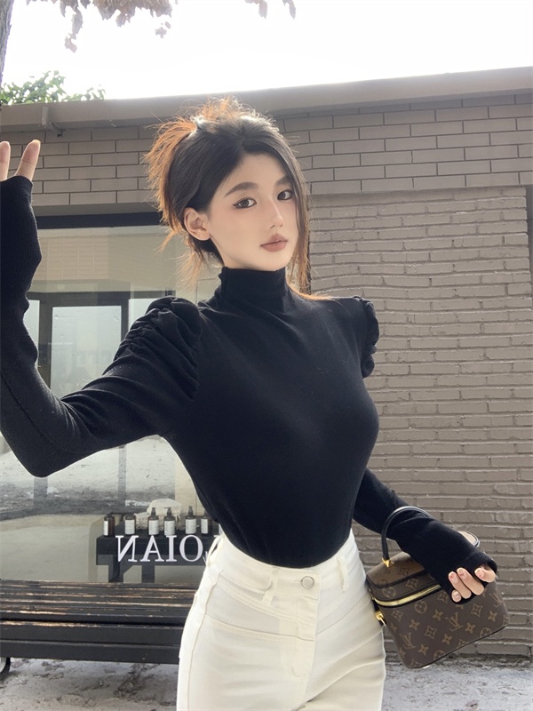 Puff sleeve tops autumn and winter T-shirt