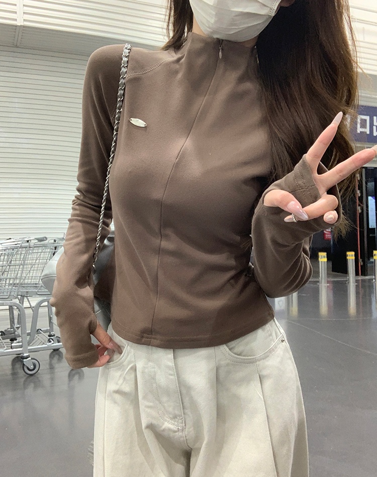 Zip autumn and winter T-shirt long sleeve tops for women