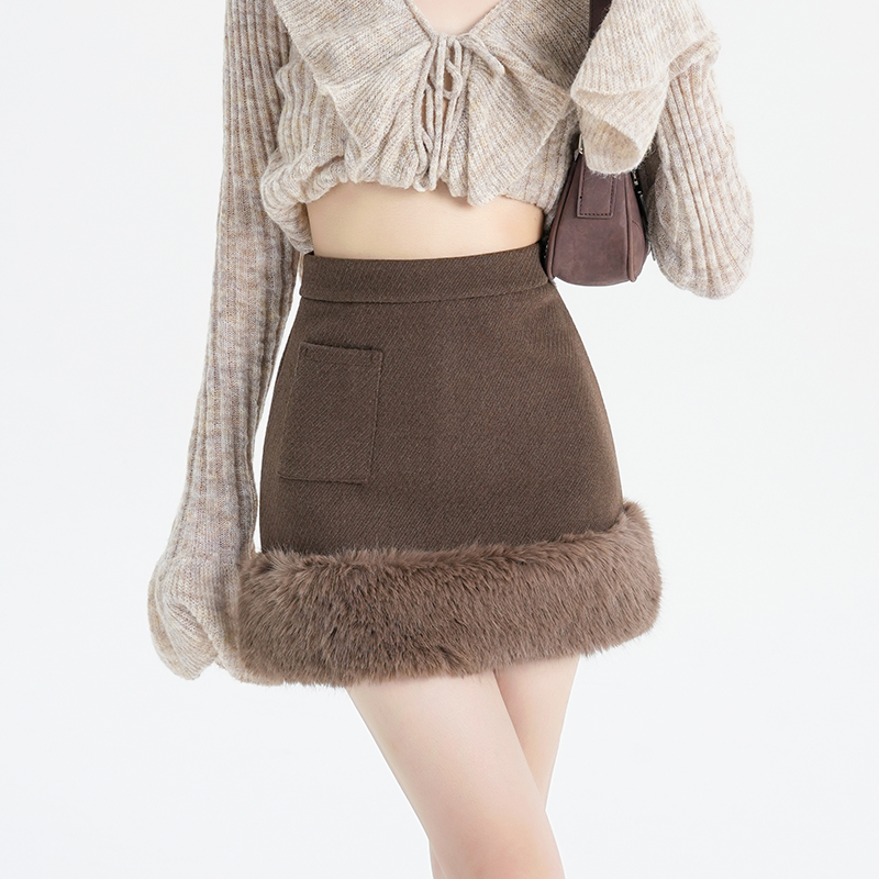 Package hip woolen splice thick elmo skirt for women