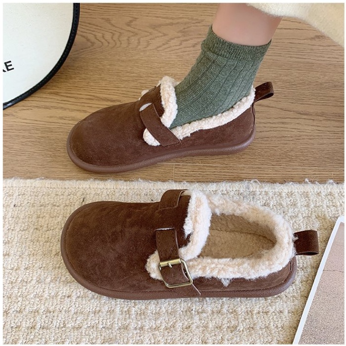 Cotton thermal flattie hasp Korean style shoes for women